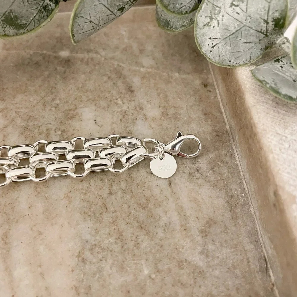 925 Sterling Silver Chunky Chain Link Bracelet Silver Large Link Bracelet - Picture 6 of 6